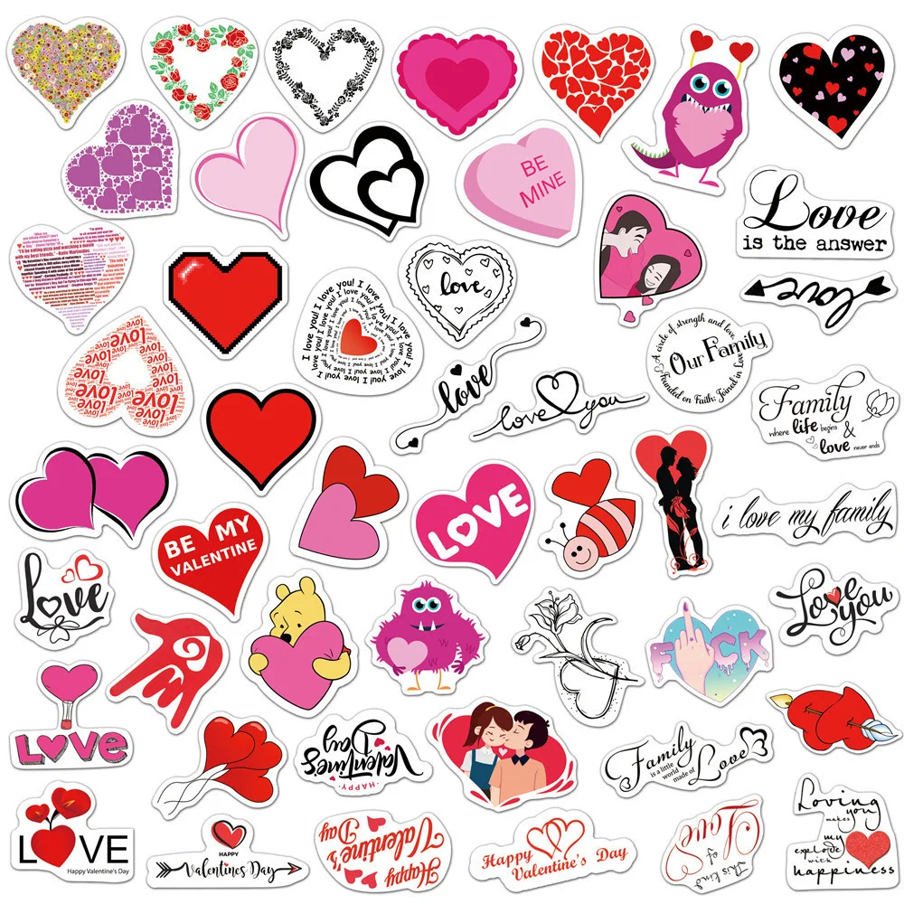 10/30/50PCS/ Give Valentine's Day Gifts DIY Sticker Notebook Diary Guitar Decoration PVC Lovers Love Pattern Wholesale | Игрушки и