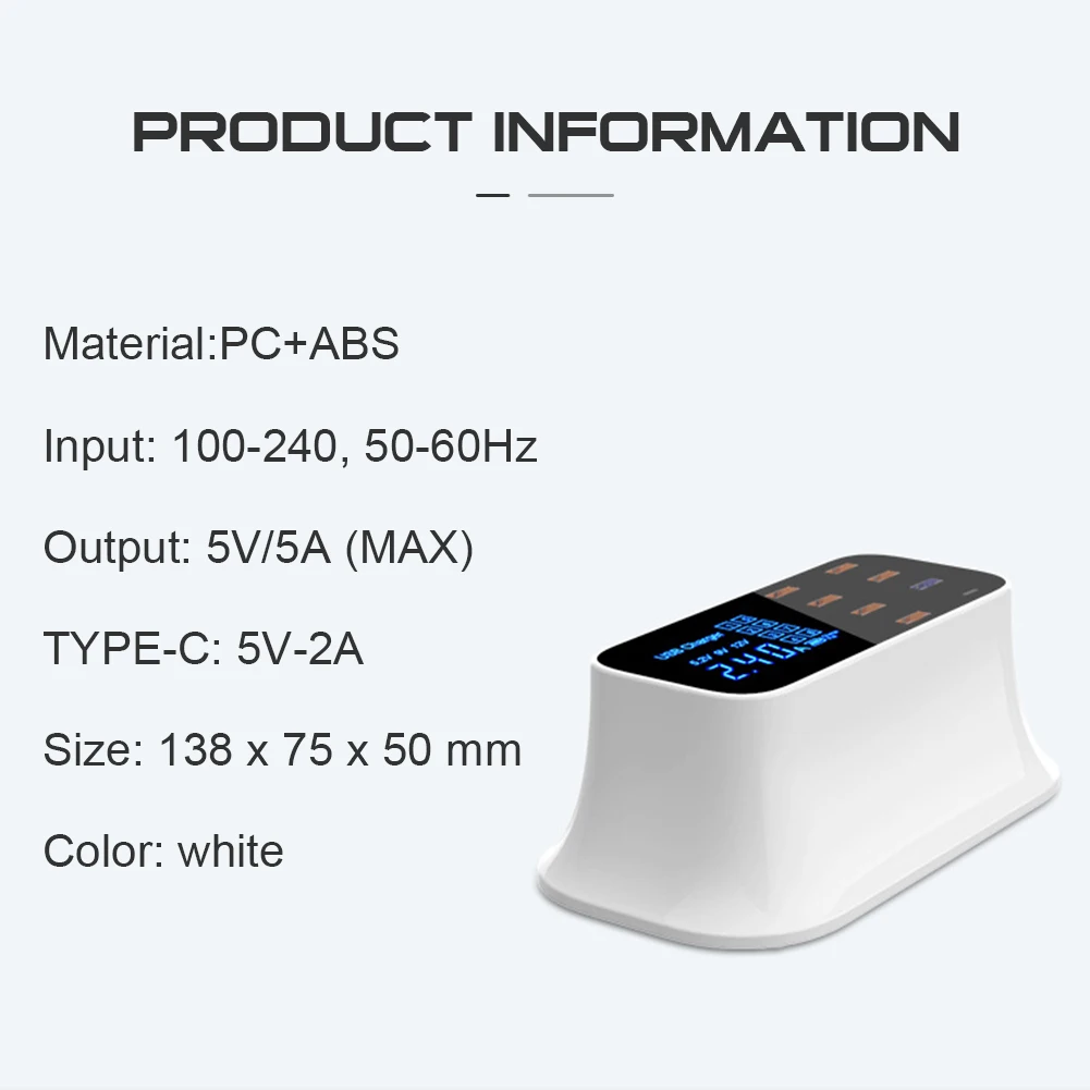 8 Port USB output Charger HUB Quick Charge 3.0 LED Display Multi-port USB Charging Station Hub with LCD Display EU UK US Plug
8 Port USB output Charger HUB Quick Charge 3.0 LED Display Multi-port USB Charging Station Hub with LCD Display EU UK US Plug
