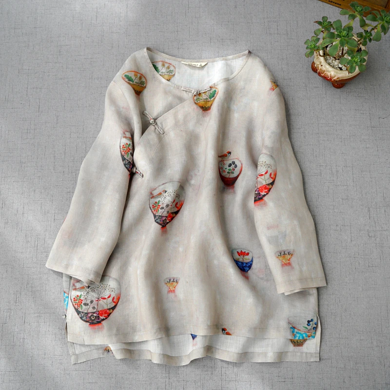 Spring Summer Women Loose Chinese Style Buttons Slant Opening Print Comfortable Water Washed Thin Ramie See-through Tops/Blouses
Spring Summer Women Loose Chinese Style Buttons Slant Opening Print Comfortable Water Washed Thin Ramie See-through Tops/Blouses