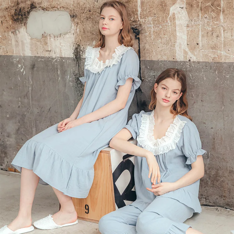 Pajamas Women Summer 100% Cotton Sexy Ladies Suit Korean Casual Summer Short-Sleeved Home Wear Nightwear Women Pijama Mujer
Pajamas Women Summer 100% Cotton Sexy Ladies Suit Korean Casual Summer Short-Sleeved Home Wear Nightwear Women Pijama Mujer