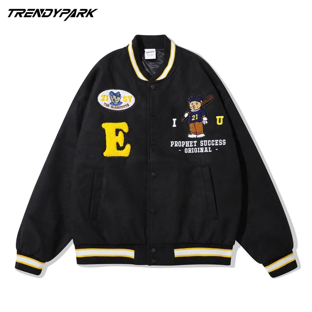 Men's Jacket Baseball Uniform Varsity Embroidery Flocking Letters Bear Embroidery Harajuku Hip Hop Streetwear Woolen Coat
Men's Jacket Baseball Uniform Varsity Embroidery Flocking Letters Bear Embroidery Harajuku Hip Hop Streetwear Woolen Coat