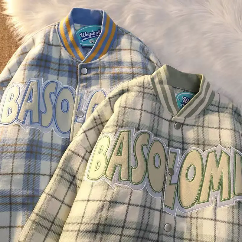 Plaid Green Letter Embroidery Baseball Uniform Oversized Jacket Women Men Coat Streetwear Casual Bomber Jacket Women Fall Winter
Plaid Green Letter Embroidery Baseball Uniform Oversized Jacket Women Men Coat Streetwear Casual Bomber Jacket Women Fall Winter