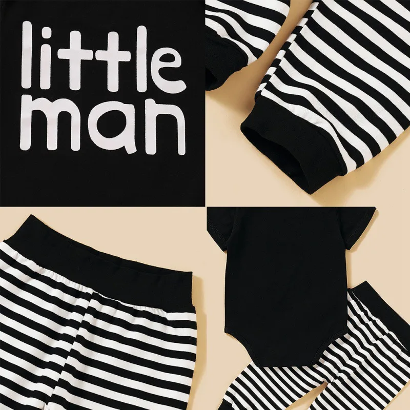 Spring Summer Baby Boy Clothes Short Sleeve Letters Romper Tops Striped Print Trousers Outfits Clothes
Spring Summer Baby Boy Clothes Short Sleeve Letters Romper Tops Striped Print Trousers Outfits Clothes