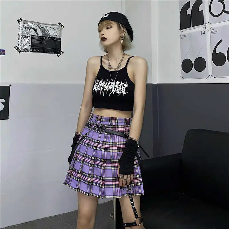 GOTH GIRL Harajuku Streetwear Skirt Women Punk Fahsion High Waist A-line Pleated Skirt Purple Plaid Skirt Femme Not Include Belt
GOTH GIRL Harajuku Streetwear Skirt Women Punk Fahsion High Waist A-line Pleated Skirt Purple Plaid Skirt Femme Not Include Belt