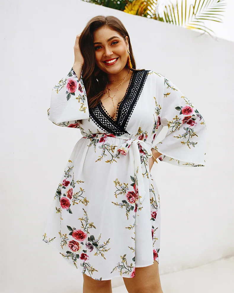 Plus Size Dress 4XL 3XL Mini Floral Dress Women Summer Long Sleeve Lace V Neck Party Bodycoon Beach Dresses Zomerjurk Dames 2021
Plus Size Dress 4XL 3XL Mini Floral Dress Women Summer Long Sleeve Lace V Neck Party Bodycoon Beach Dresses Zomerjurk Dames 2021