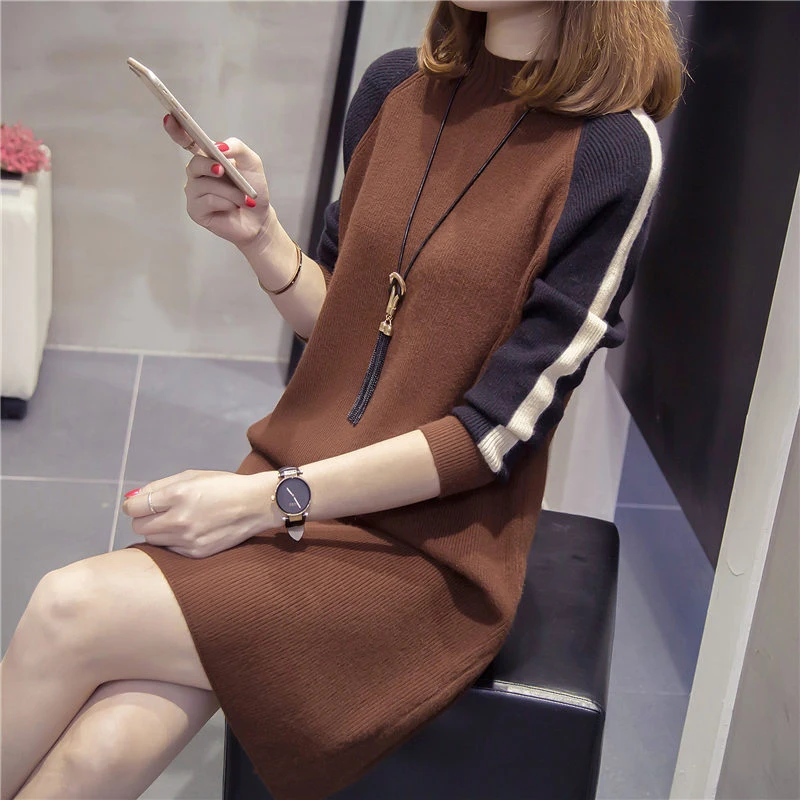 Patchwork Knitted Dress Autumn Winter Clothes Korean Elegant Loose Long Sleeve Large Size Ladies Sweater Dresses Plus Size
Patchwork Knitted Dress Autumn Winter Clothes Korean Elegant Loose Long Sleeve Large Size Ladies Sweater Dresses Plus Size