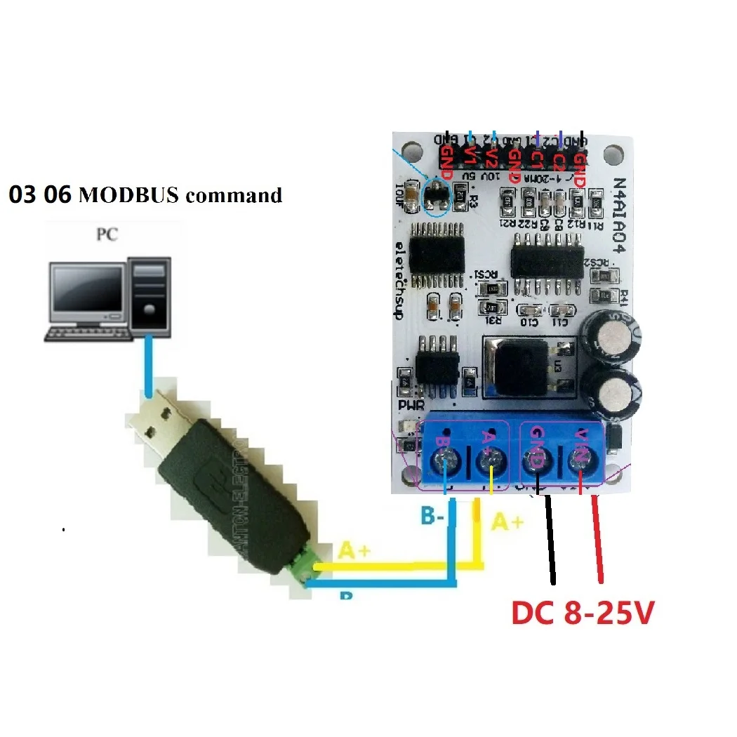 Модуль сбора сигнала напряжения RS485 Modbus RTU 12 В постоянного тока 4 20 мА 0 5 10 для