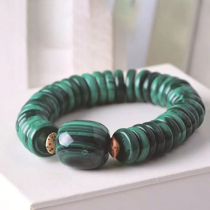 

Authentic Malachite Natural Stone Bracelets Wheel Beads With Bucket bead Bracelets For Women Men Single Lap Bracelet Jewelry