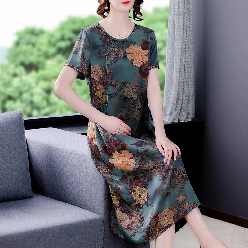 Summer Floral Mulberry Silk Satin Midi Dress Large sizeL-4XL Casual Print Vintage Plus Size Dress Women Elegant Party Vestidos
Summer Floral Mulberry Silk Satin Midi Dress Large sizeL-4XL Casual Print Vintage Plus Size Dress Women Elegant Party Vestidos