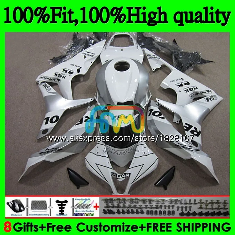 Впрыска для HONDA CBR600 CBR 600 RR CC 600RR 600F5 F5 07 08 60BS.41 CBR600RR CBR600F5 600CC белый серебристый 2007 2008 обтекатель OEM