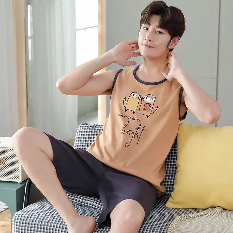 2021 New Style Men's Pajamas Set Summer Thin Cotton Male Pajamas Sets Vest Sleepwear Sleeveless Tops + Shorts 2pcs/set L-XXXXL
2021 New Style Men's Pajamas Set Summer Thin Cotton Male Pajamas Sets Vest Sleepwear Sleeveless Tops + Shorts 2pcs/set L-XXXXL
