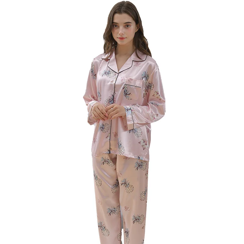Pajamas Spring Autumn New Long Sleeve Pijamas Suit Silky Satin Home Clothes Women Sleepwear Nightwear Pink Print 2PCS Shirt&pant
Pajamas Spring Autumn New Long Sleeve Pijamas Suit Silky Satin Home Clothes Women Sleepwear Nightwear Pink Print 2PCS Shirt&pant