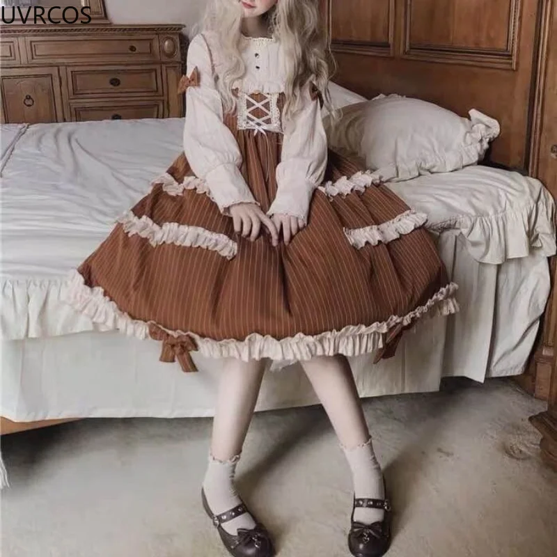 Sweet Puff Sleeve Lolita Princess Dress Japanese Kawaii Bow Striped Bandage Fairy Dress Daily Girl Party Dresses Victoria Retro
Sweet Puff Sleeve Lolita Princess Dress Japanese Kawaii Bow Striped Bandage Fairy Dress Daily Girl Party Dresses Victoria Retro