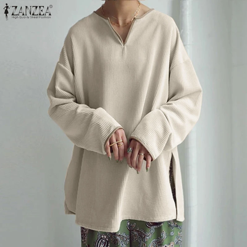 ZANZEA Female Casual Long Sleeve Blusas Women V Neck Pullovers Split Baggy Tunic Tops Vintage Corduroy Autumn Blouses Oversized
ZANZEA Female Casual Long Sleeve Blusas Women V Neck Pullovers Split Baggy Tunic Tops Vintage Corduroy Autumn Blouses Oversized