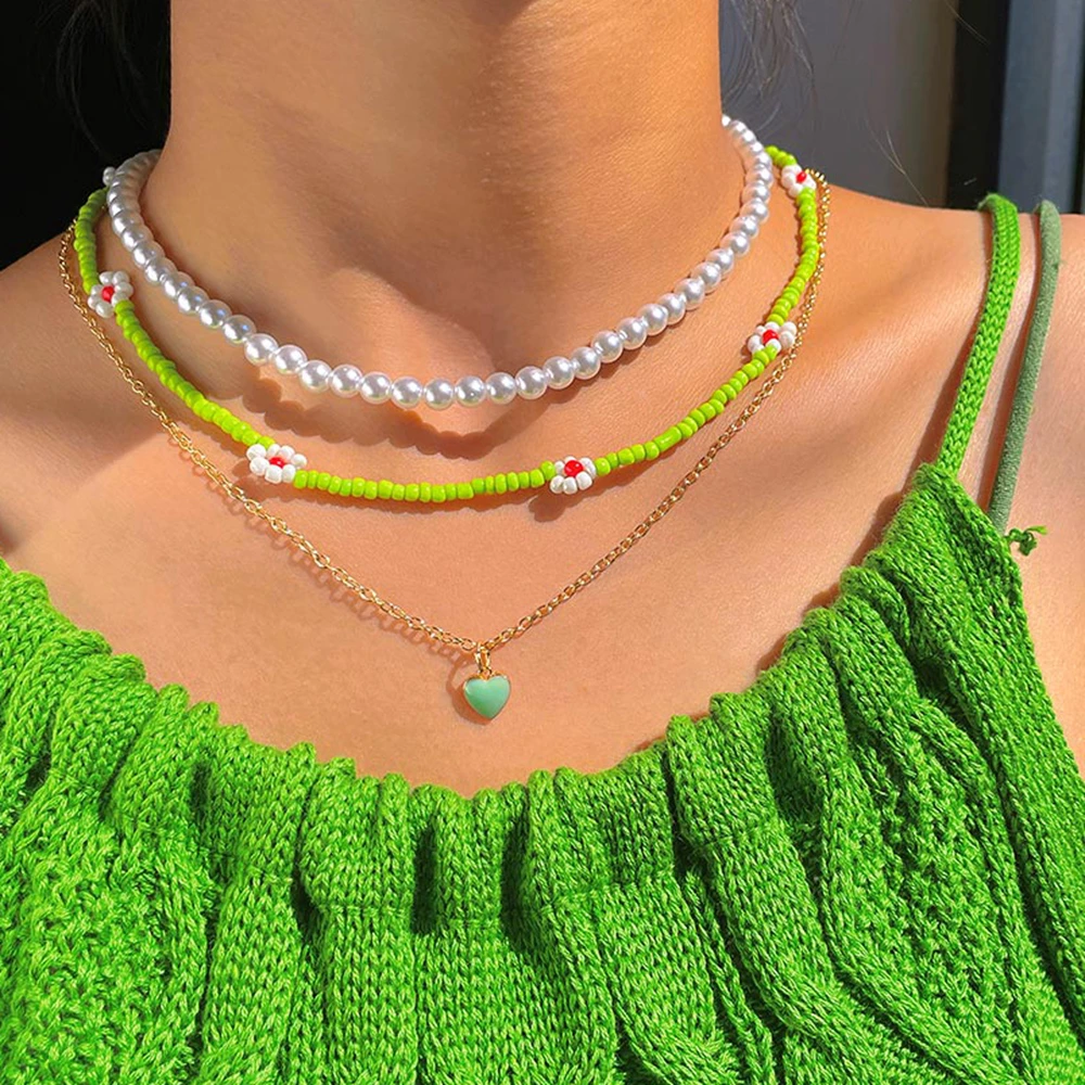 Korean Fashion Lovely Daisy Flower Colorful Beaded Necklace Heart Charm Pearl Clavicle Chain For Women Boho Multilayer Jewelry
Korean Fashion Lovely Daisy Flower Colorful Beaded Necklace Heart Charm Pearl Clavicle Chain For Women Boho Multilayer Jewelry