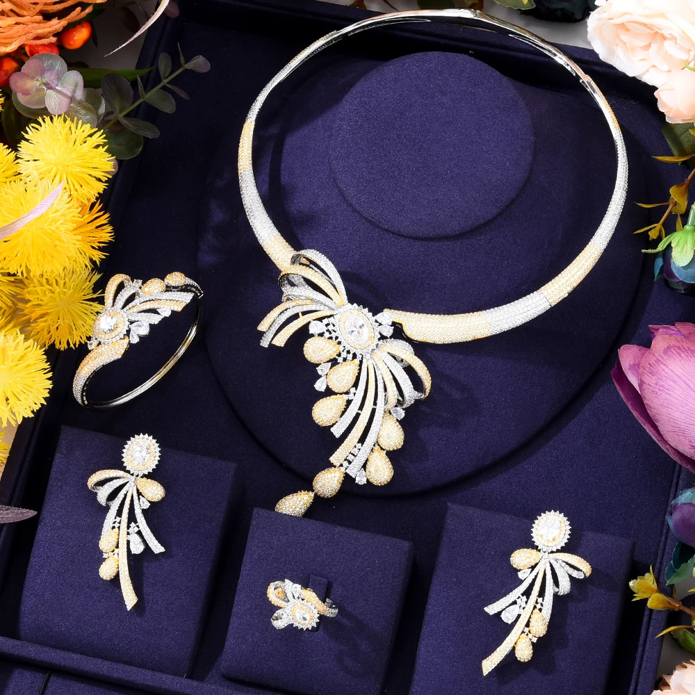 

GODKI роскошные 4 шт Чокеры ожерелье серьги наборы кубического циркония ювелирные наборы для женщин Свадебные индийские свадебные ювелирные ...