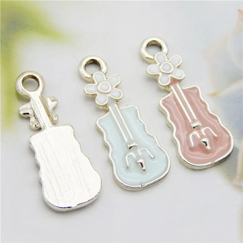 Julie Wang 6PCS Enamel Flower Violin Charms Black Blue Pink Cartoon Music Instrument Pendants Alloy Jewelry Making Accessory | Украшения и