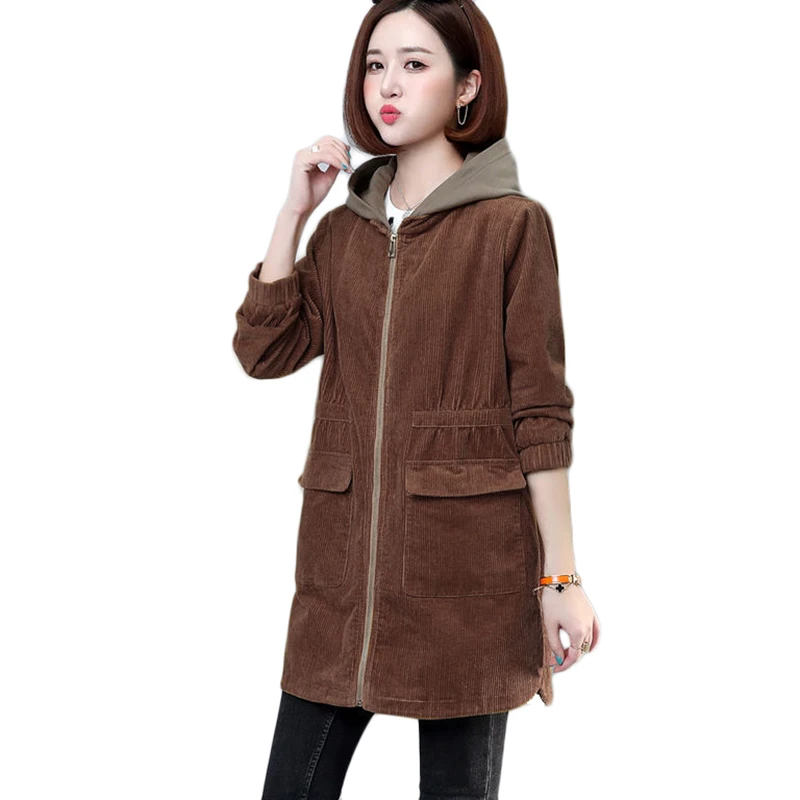 New 2021 Spring Autumn Corduroy Jacket Women Korean Loose Plus Size Trench Coat Women's Casual Long Hooded Parka Overcoat 3XL
New 2021 Spring Autumn Corduroy Jacket Women Korean Loose Plus Size Trench Coat Women's Casual Long Hooded Parka Overcoat 3XL