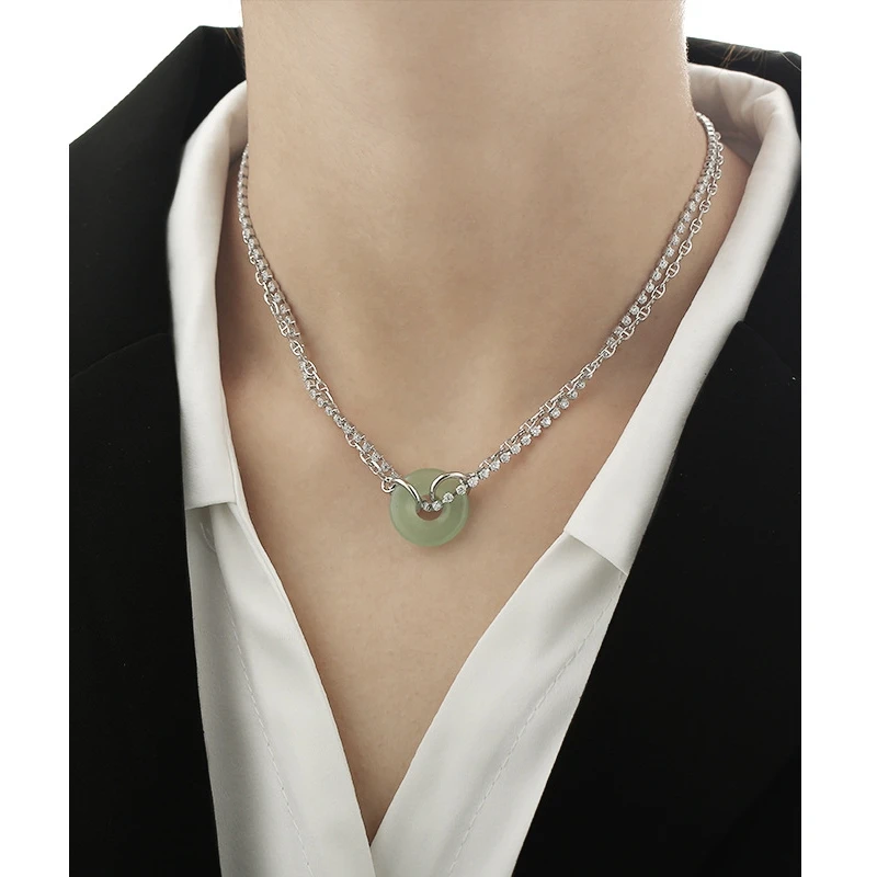 Brass With White Gold AAA Zircon Layered Chian Natural Jade Choker Necklace Women Jewelry Party Designer T Show Runway INS
Brass With White Gold AAA Zircon Layered Chian Natural Jade Choker Necklace Women Jewelry Party Designer T Show Runway INS