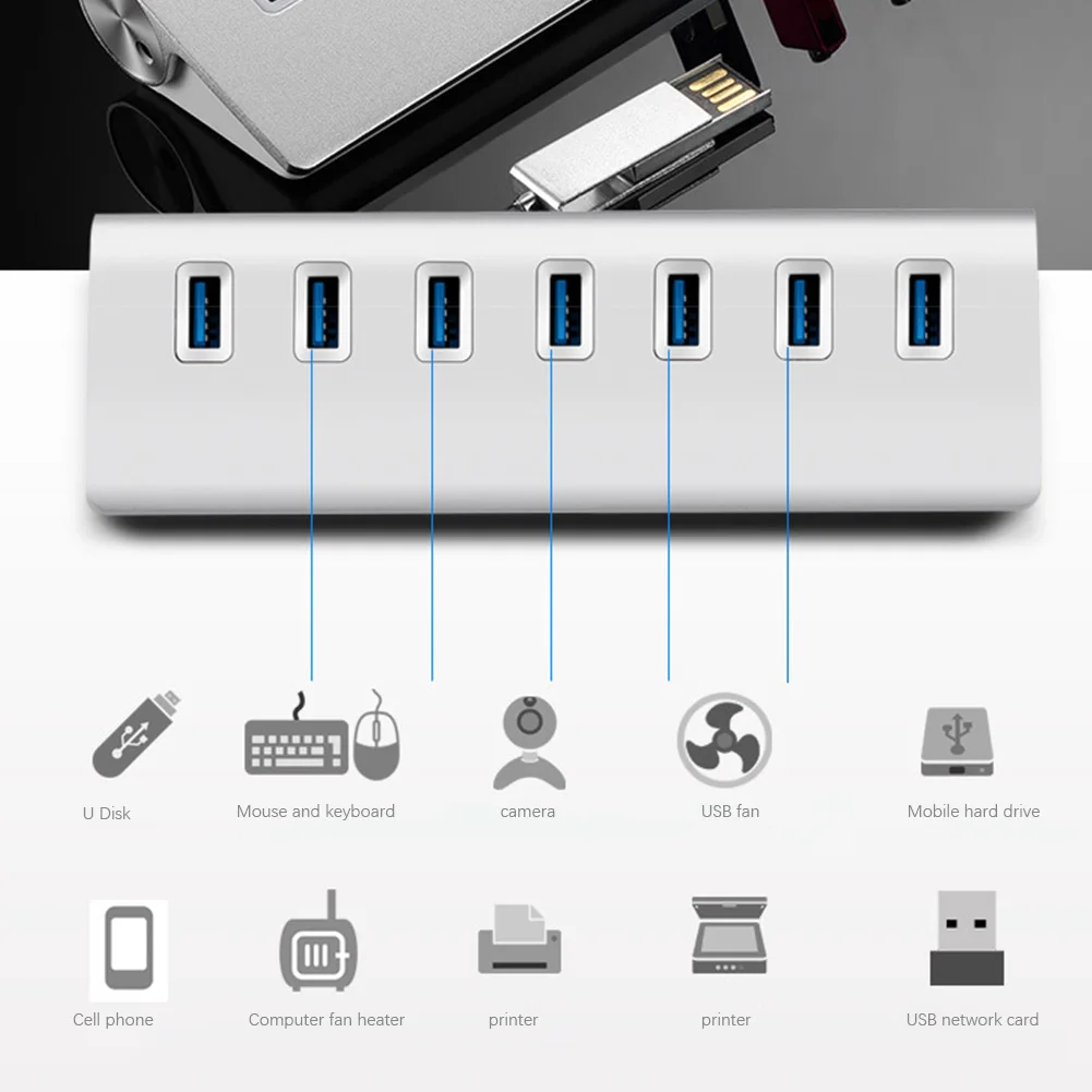High Speed Extender 7 Port Data Transmission 5v 2A Power Adapter Desktop PC Splitter Portable Aluminum Alloy Universal USB Hub
High Speed Extender 7 Port Data Transmission 5v 2A Power Adapter Desktop PC Splitter Portable Aluminum Alloy Universal USB Hub