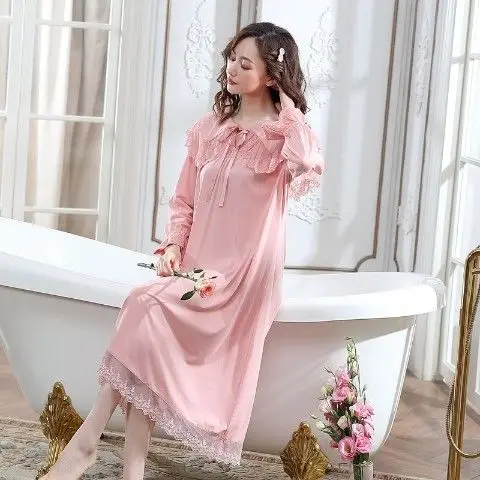 Cotton Nightgown Women 2021 Thin Long Sleeve Princess Style Nightdress Lace Stitching Lapel Lace-up Sweet Girl Sleeping Dress
Cotton Nightgown Women 2021 Thin Long Sleeve Princess Style Nightdress Lace Stitching Lapel Lace-up Sweet Girl Sleeping Dress