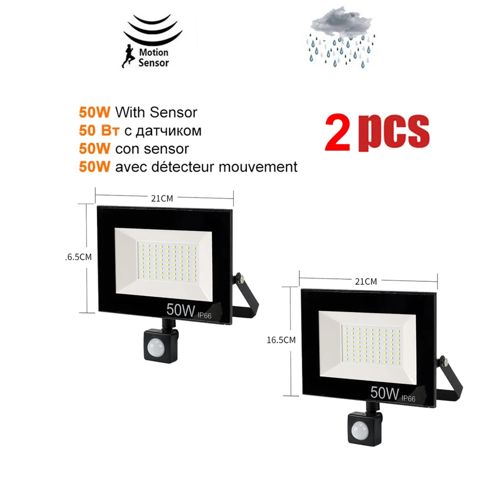 

2 pcs 220V 10-100W LED FloodLight Spotlight Exterior Street wall reflector LED Light Illumination PIR Motion Sensor Wireless Lig