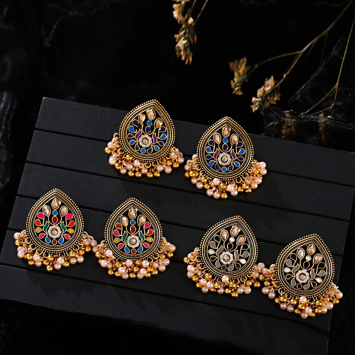 

Vintage Pearl Beads Tassel Wedding Earrings Indian Jhumka Antique Boho Gold Water Drop Earrings Brincos Jewelry