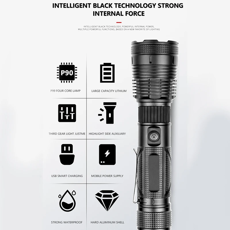 XHP90 Rechargeable Flashlights High Lumens Brightest Flashlight Outdoor Camping Flashlights
XHP90 Rechargeable Flashlights High Lumens Brightest Flashlight Outdoor Camping Flashlights