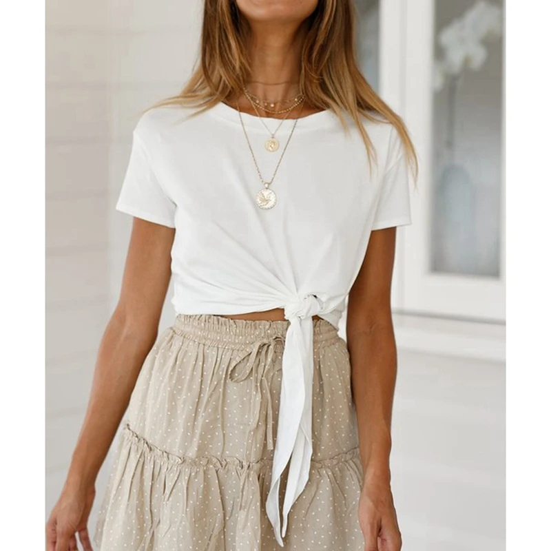 Summer Women Knotted Tie Front Crop Tops Cropped Short Sleeve Round Neck T Shirt Casual Blouse Tanks Size S
Summer Women Knotted Tie Front Crop Tops Cropped Short Sleeve Round Neck T Shirt Casual Blouse Tanks Size S