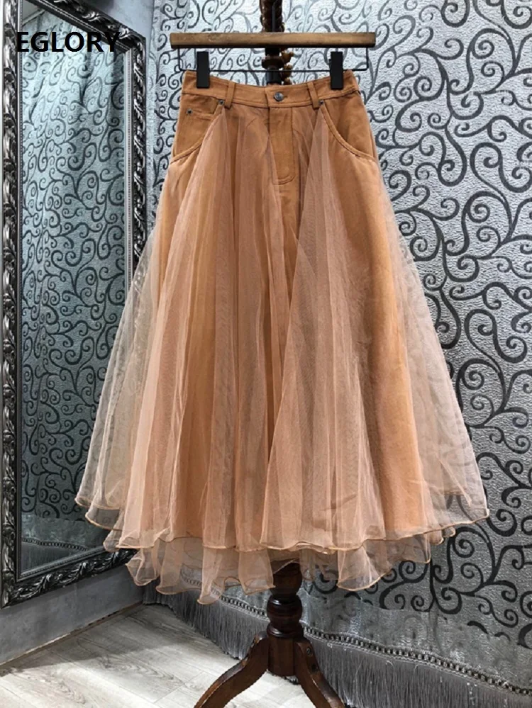 High Quality Women's Skirt 2021 Spring Summer Fashion Clothes Ladies Pocket Deco Sexy Tulle Mesh Patchwork Casual Gown Skirts
High Quality Women's Skirt 2021 Spring Summer Fashion Clothes Ladies Pocket Deco Sexy Tulle Mesh Patchwork Casual Gown Skirts