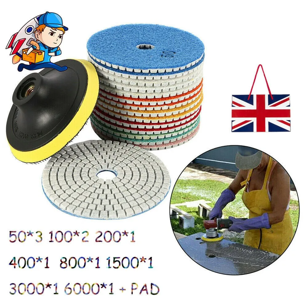 12Pcss/Set 50/100/200/400/800/1500/3000/6000# Diamond Polishing Pads Wet And Dry 4 Inch Set Kit For Granite Concrete Marble
12Pcss/Set 50/100/200/400/800/1500/3000/6000# Diamond Polishing Pads Wet And Dry 4 Inch Set Kit For Granite Concrete Marble