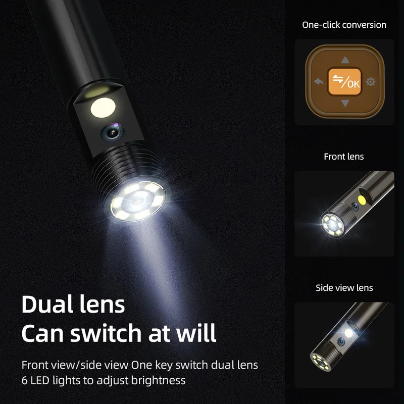 IM113 Dual Camera High-Sensitivity Chip Digital LCD 8mm Snake Scope Endoscope Probe Inspection Handheld Borescope 5m Rigid Cable