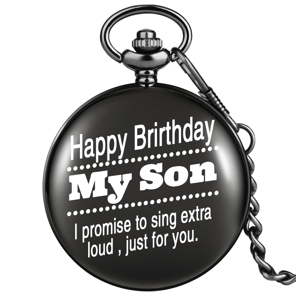 

Birthday Gift For Son High Quality Quartz Pocket Watch Unique Text Patterns Arabic Numerals Dial Small Clock Pendant Thick Chain