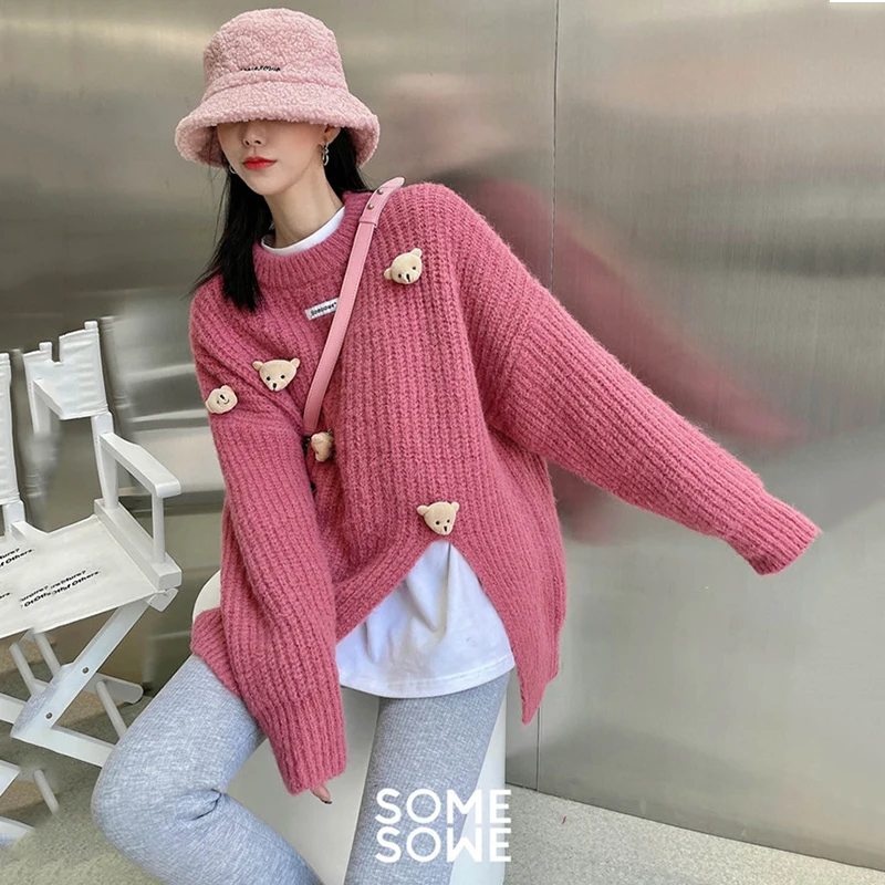 Cute 3D Bear Doll Knitted Sweater Women Ribbed Irregular Side Split Sweet Jumpers Autumn Winter O Neck Elegant Korean Pullovers
Cute 3D Bear Doll Knitted Sweater Women Ribbed Irregular Side Split Sweet Jumpers Autumn Winter O Neck Elegant Korean Pullovers