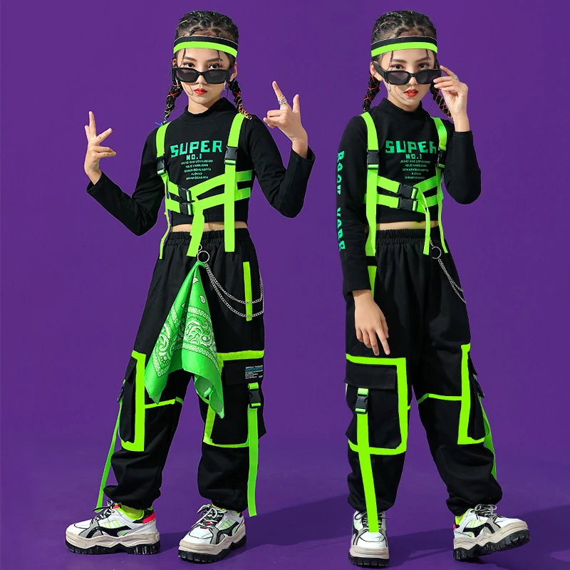 Jazz Dance Costumes For Kids Green Crop Tops Cargo Pants Outfits Children Hip Hop Dance Clothes Girls Street Dance Wear DQS8530
Jazz Dance Costumes For Kids Green Crop Tops Cargo Pants Outfits Children Hip Hop Dance Clothes Girls Street Dance Wear DQS8530