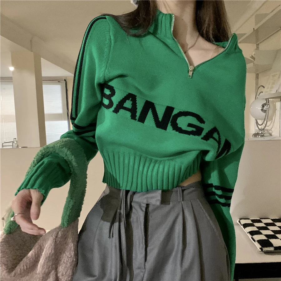 Half High Collar Zipper Sweaters Women Autumn Winter Slim Thick Pullover Letter Short Knitwear Korea Fashion Long Sleeve Sweater
Half High Collar Zipper Sweaters Women Autumn Winter Slim Thick Pullover Letter Short Knitwear Korea Fashion Long Sleeve Sweater