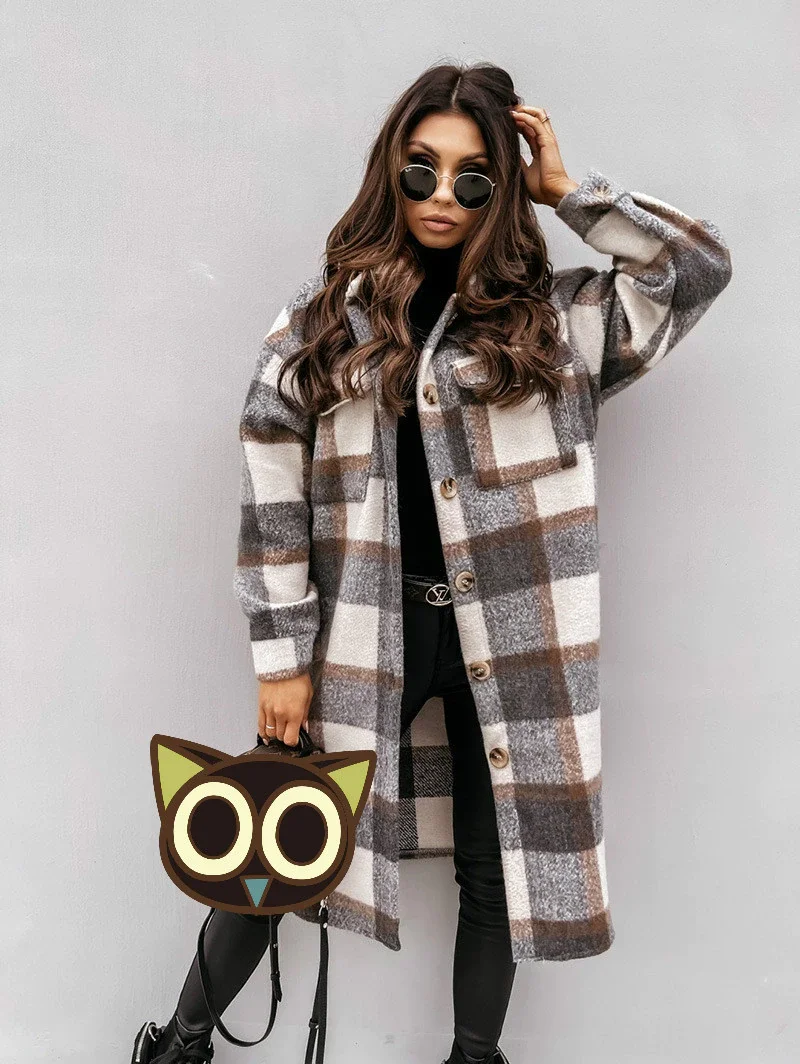 Winter Women Checked Jacket Casual 2022 Oversized Turn Down Collar Long Coat Female Thick Warm Woolen Blends Overcoat
Winter Women Checked Jacket Casual 2022 Oversized Turn Down Collar Long Coat Female Thick Warm Woolen Blends Overcoat