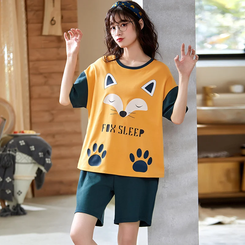 Simple Sleepwear Pyjamas Women's Pajamas Cotton Short Sleeve Ladies Pijama Sets Homewear Cute Cartoon Lounge Wear T-shits
Simple Sleepwear Pyjamas Women's Pajamas Cotton Short Sleeve Ladies Pijama Sets Homewear Cute Cartoon Lounge Wear T-shits