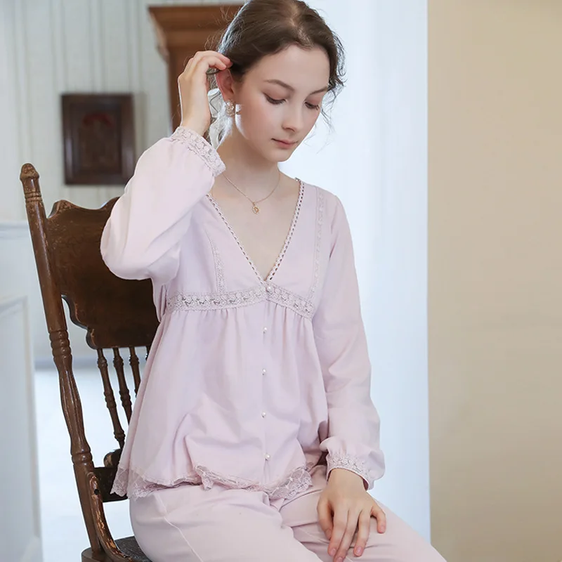 Cotton Pajamas Set 2pcs Pearl Button Shirt&pants Sleep Suit Women Home Clothes Nightwear V-neck Lounge Sleepwear Robe Homewear
Cotton Pajamas Set 2pcs Pearl Button Shirt&pants Sleep Suit Women Home Clothes Nightwear V-neck Lounge Sleepwear Robe Homewear