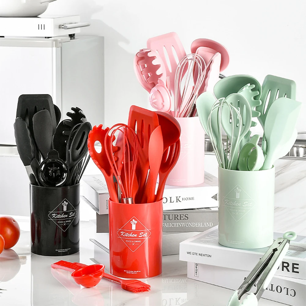 Small storage bucket all-inclusive silicone kitchenware 10-piece kitchenware set Soft, non-scratch and non-stick kitchenware set
Small storage bucket all-inclusive silicone kitchenware 10-piece kitchenware set Soft, non-scratch and non-stick kitchenware set