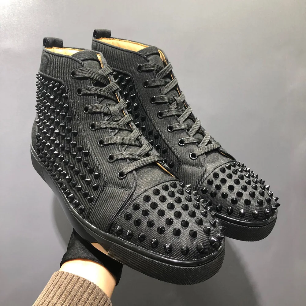 Luxury High Top Black Denim Cloth Genuine Leather Rivets Ladies Red Bottom For Men Spikes Casual Flats Loafers Leisure Shoes
Luxury High Top Black Denim Cloth Genuine Leather Rivets Ladies Red Bottom For Men Spikes Casual Flats Loafers Leisure Shoes