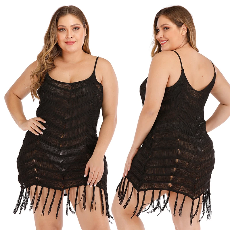 2021 Summer Plus Size Women's Pure Color Sexy Perspective Hollow Knit V-neck Strap Stitching Fringed Beach Holiday Dress
2021 Summer Plus Size Women's Pure Color Sexy Perspective Hollow Knit V-neck Strap Stitching Fringed Beach Holiday Dress