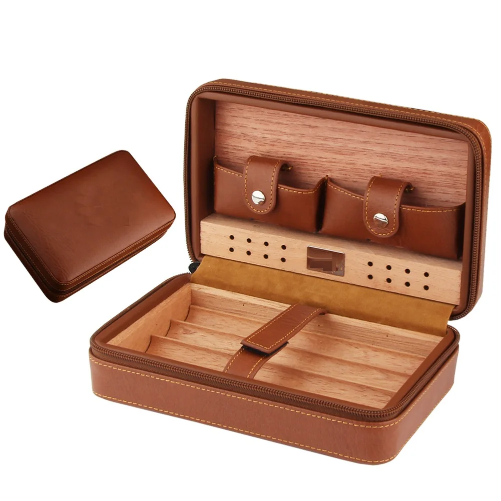 Cigar box cedar moisturizer travel leather case portable leather cigar humidor cigarette case 
Cigar box cedar moisturizer travel leather case portable leather cigar humidor cigarette case