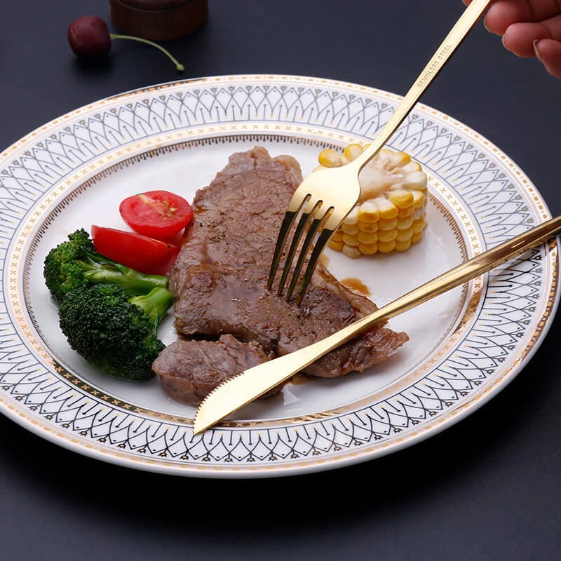 24Pcs/set 18/10 Stainless Steel Dinner Black Gold Dinnerware Set Knife Fork Spoon Cutlery Set Kitchen Tableware Silverware Sets
24Pcs/set 18/10 Stainless Steel Dinner Black Gold Dinnerware Set Knife Fork Spoon Cutlery Set Kitchen Tableware Silverware Sets
