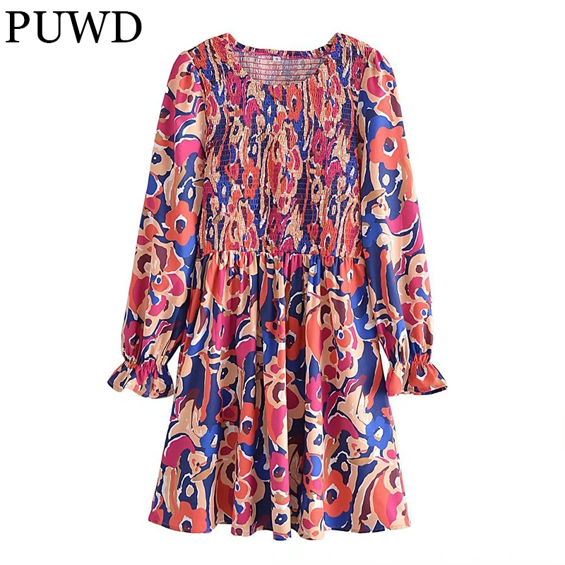 PUWD Casual Women Dress Long Sleeve Flower Print Ladies Dress 2021 Spring Fashion Round Collar Elasticized Female Chic Dresses
PUWD Casual Women Dress Long Sleeve Flower Print Ladies Dress 2021 Spring Fashion Round Collar Elasticized Female Chic Dresses