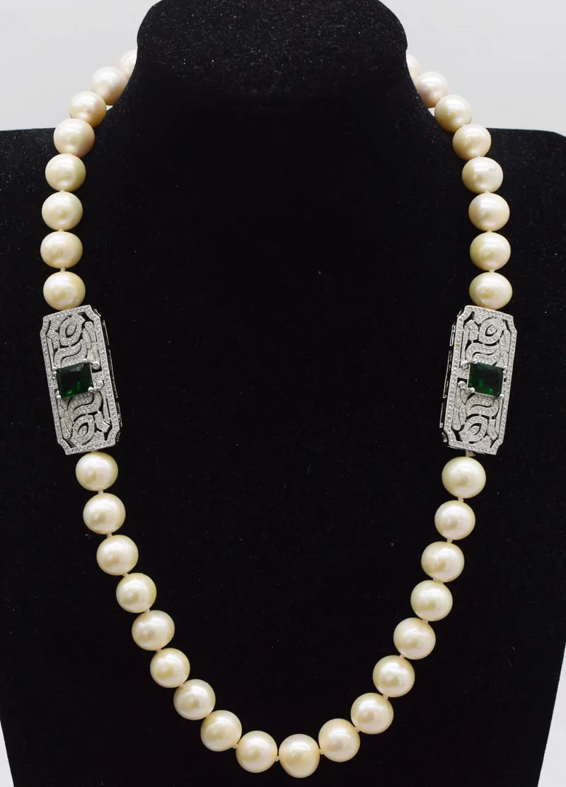 

Пресноводный жемчуг Белый круглый AA 11-12 мм и ожерелье из зеленого циркония оптовая продажа 21 дюйм FPPJ натуральные бусины Подарок