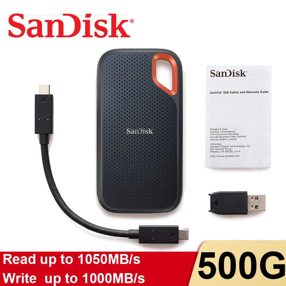 

Внешний жесткий диск SanDisk E61 Extreme Portable SSD 500 Гб SDSSDE61 1 ТБ USB 3,1 Gen 2 Type-C 1050 м/с для ноутбука, твердотельный диск
