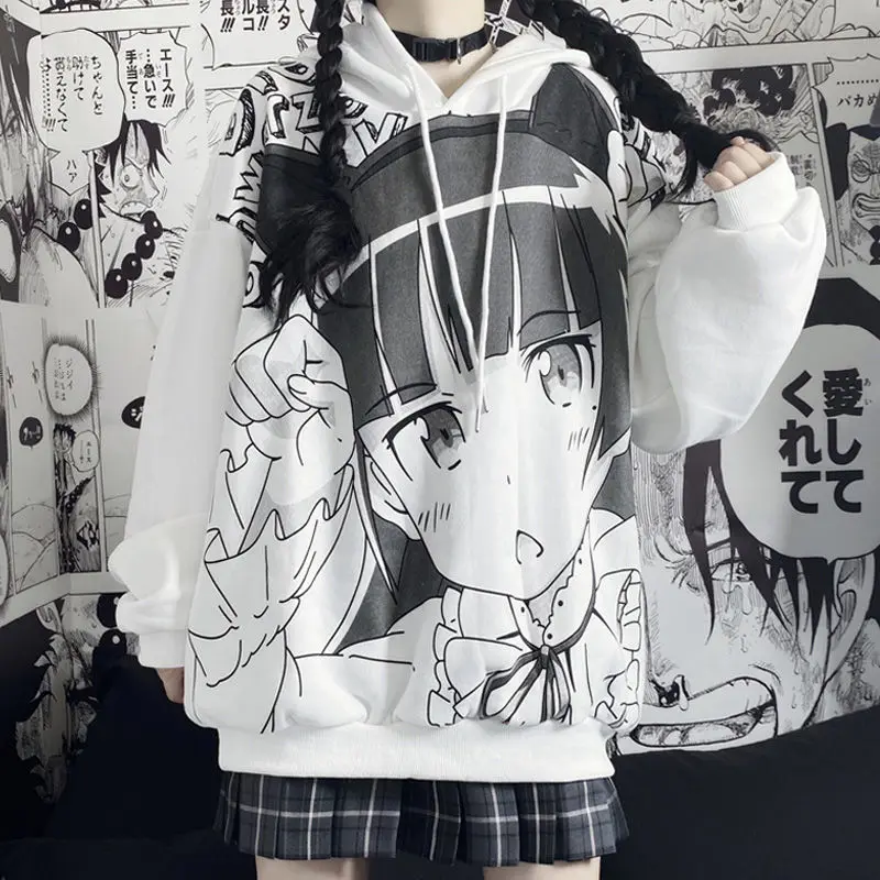 Women Autumn Japanese Anime Hoodie Clothes Sweatshirt Fashion Print Long Sleeve Tops Loose Warm Velvet Plus Size Pullover kawaii
Women Autumn Japanese Anime Hoodie Clothes Sweatshirt Fashion Print Long Sleeve Tops Loose Warm Velvet Plus Size Pullover kawaii