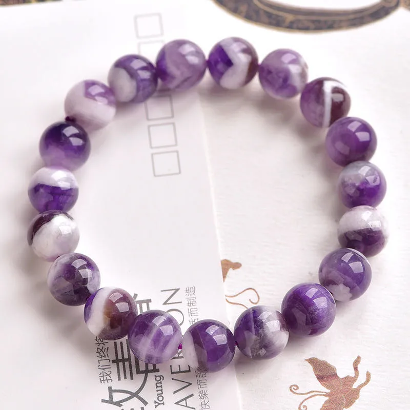 

atural Lace Amethysts Bracelet Purple Crystal Dream Amethyst Reiki Gem Stone Round Beads Bracelets Jewelry Couple Gifts