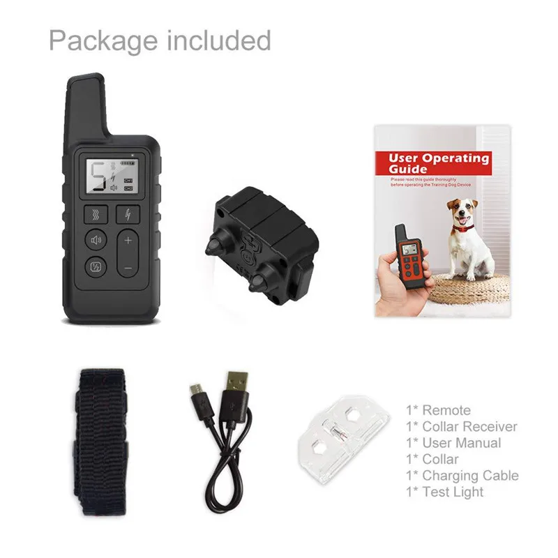 

Electric Dog Training Collar 500m Pet Remote Control Shock Vibration Warning Waterproof Rechargeable LCD Display Stopping Bark